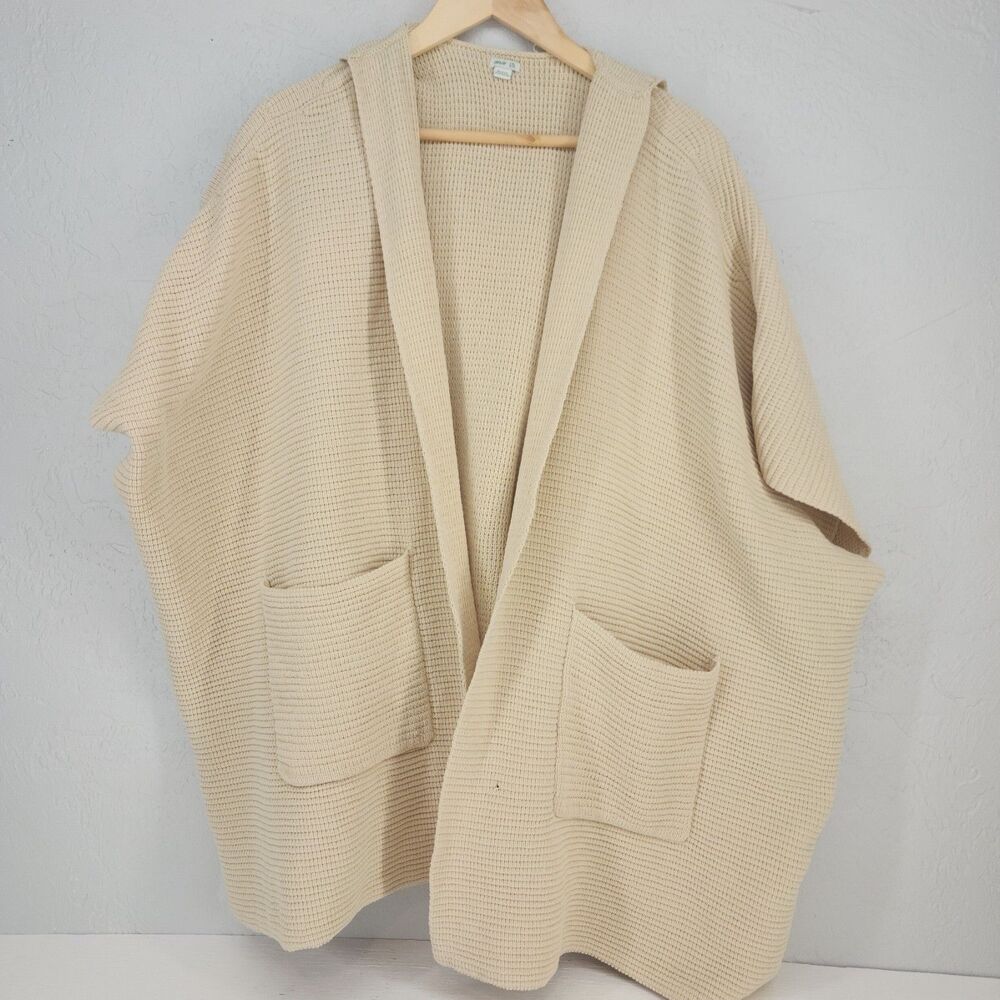 Aerie Sz L/XL | Cream Ivory Oversized Poncho Shawl Hooded Pockets Neutral Comfy - Picture 2 of 8